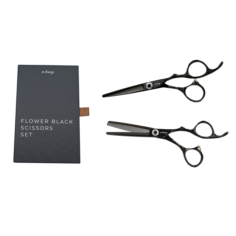  E-kwip Black Flower Set knipschaar 5,5 en coupeschaar 5.5 40 tanden